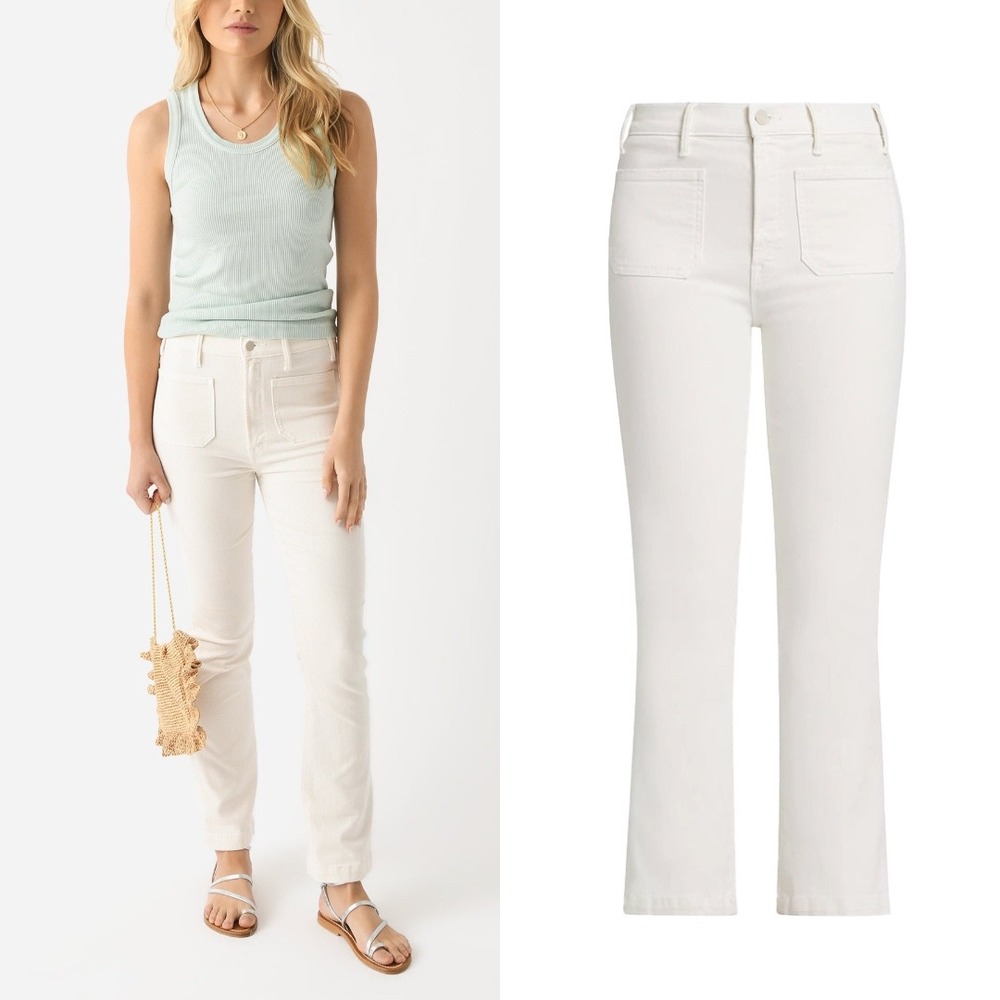 NWT‎ Mother The Hustler Patch Pocket Flood Jean in Cream Puffs - Size 26
